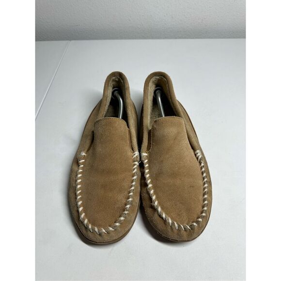 Minnetonka Men’s Moccasins Size 12 Brown Shoe Slipper Sole Tan - Picture 1 of 9